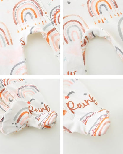 Neutral Baby Clothes Boy Girl Footed Cotton Long Sleeve Double Zipper Onesie - Image 4