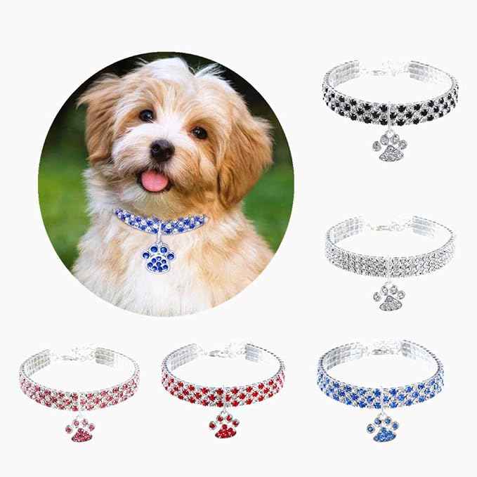 Pet Collar with Diamonds, Adjustable Crystal Diamond Elastic Heart Claw Pendant - Image 4
