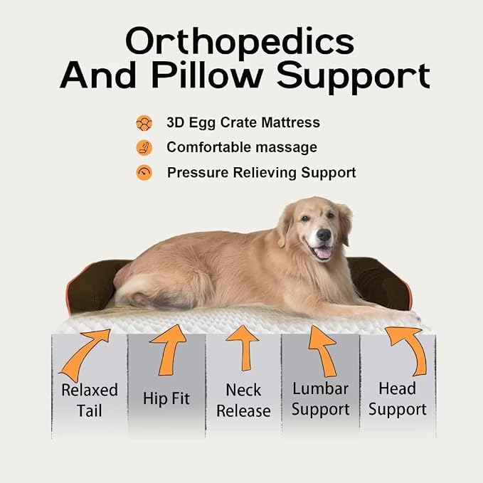 Large Dog Bed Orthopedic Washable: Extra Brown Large Big Dog Bed - Image 2