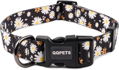 QQPETS Adjustable Soft Dog Collar: Print Flower Pink Multicolor Cute Patterns by QQPETS