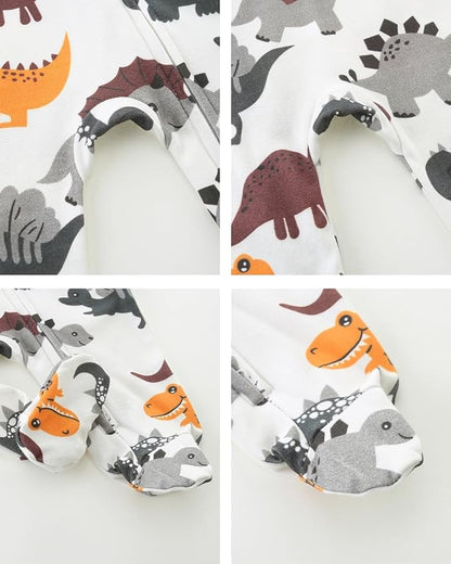 Neutral Baby Clothes Boy Girl Footed Cotton Long Sleeve Double Zipper Onesie - Image 4