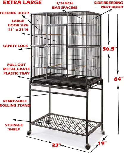 64" Extra Large Tight 1/2-Inch Bar Spacing Wrought Iron Flight Canary Parakeet - Image 2