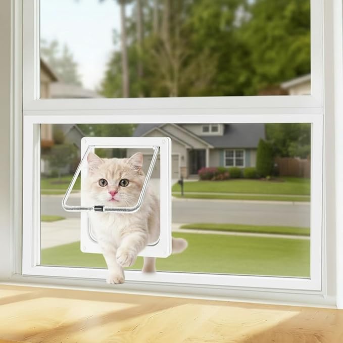 Cat Door for Window, 4 Locking Modes for Safety Cat Window Door, Fits 14"-28" by Yandyn