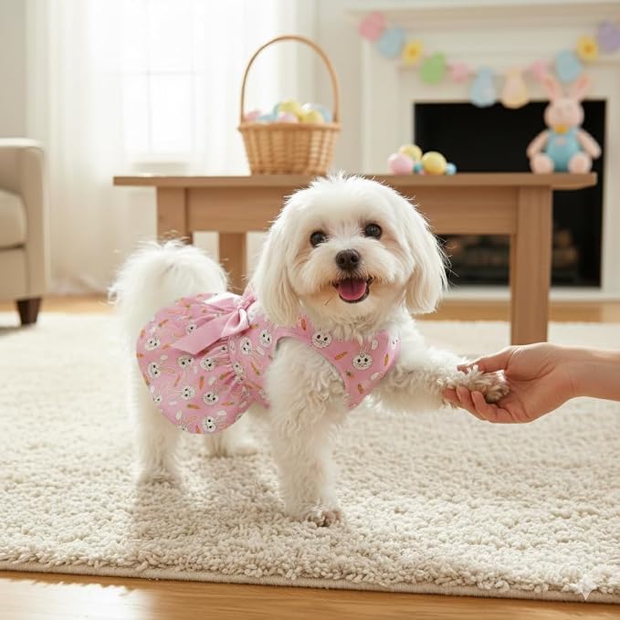 Easter Dog Dress with Bunny & Carrot Print, Festive Holiday Pink Spring Pet - Image 7