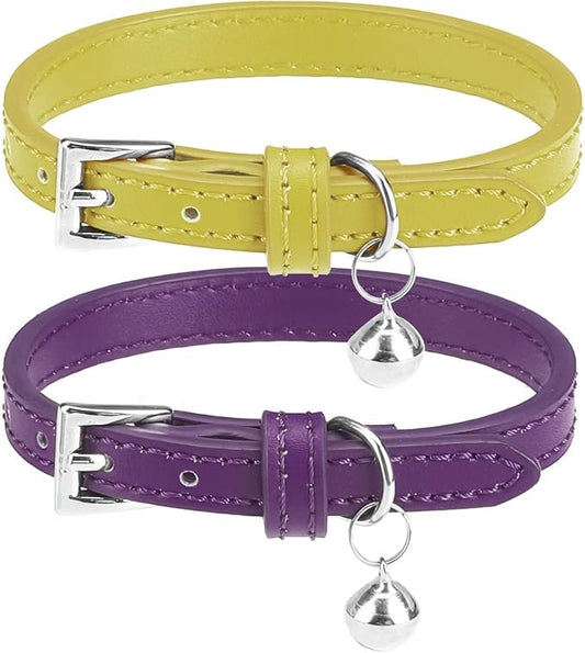 PUPTECK 2 PCS Soft Genuine Leather Cat Kitten Collar by PUPTECK