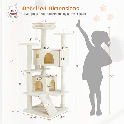 54 Inches Multi-Level Cat Tree Tower, Cat Tree Tower Furniture Activity - Image 2