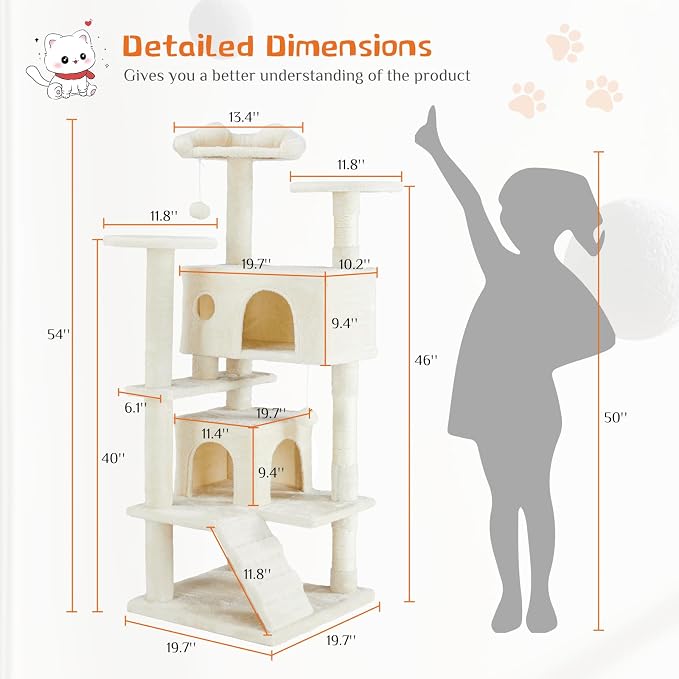 54 Inches Cat Tower Condo Furniture, Cat Tree Tower - Image 2