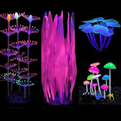 Lpraer 4 Pack Glow Aquarium Decorations Branch Coral Reef Mushroom Seaweed - Image 5
