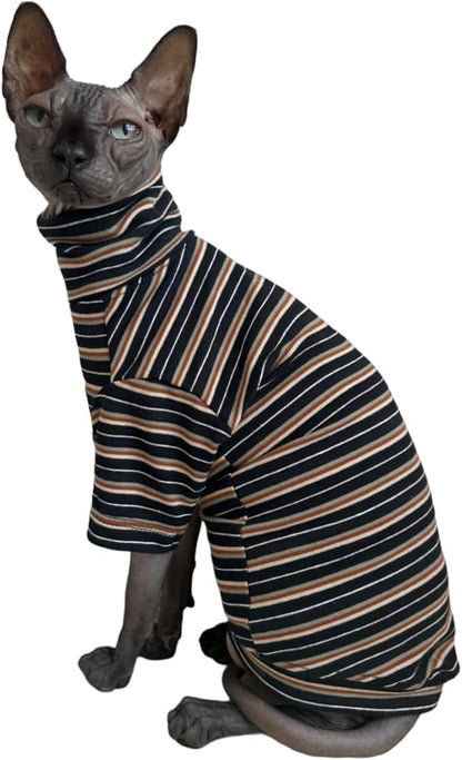 Vintage Stripes Sphynx Hairless Cats Shirt Cotton Cat Turtleneck Pet Clothes - Image 2