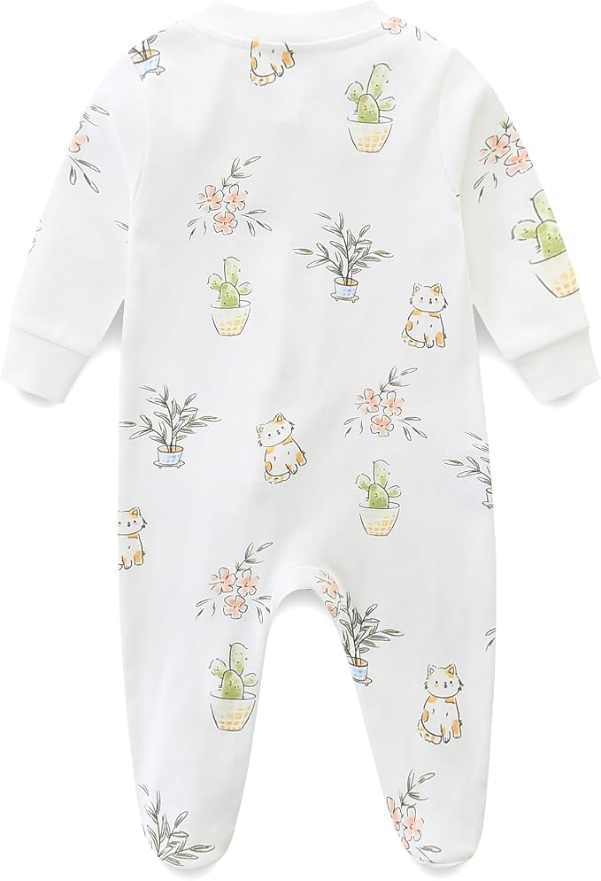 Neutral Baby Clothes Boy Girl Footed Cotton Long Sleeve Double Zipper Onesie - Image 2