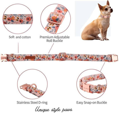 Unique style paws Dog Collar Metal Buckle Pink Rose Puppy Collar Flower Gift - Image 2