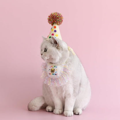 Cat Birthday Bandana Scarf and Party Hat Cute Tassels Bib Scarf and Birthday - Image 6