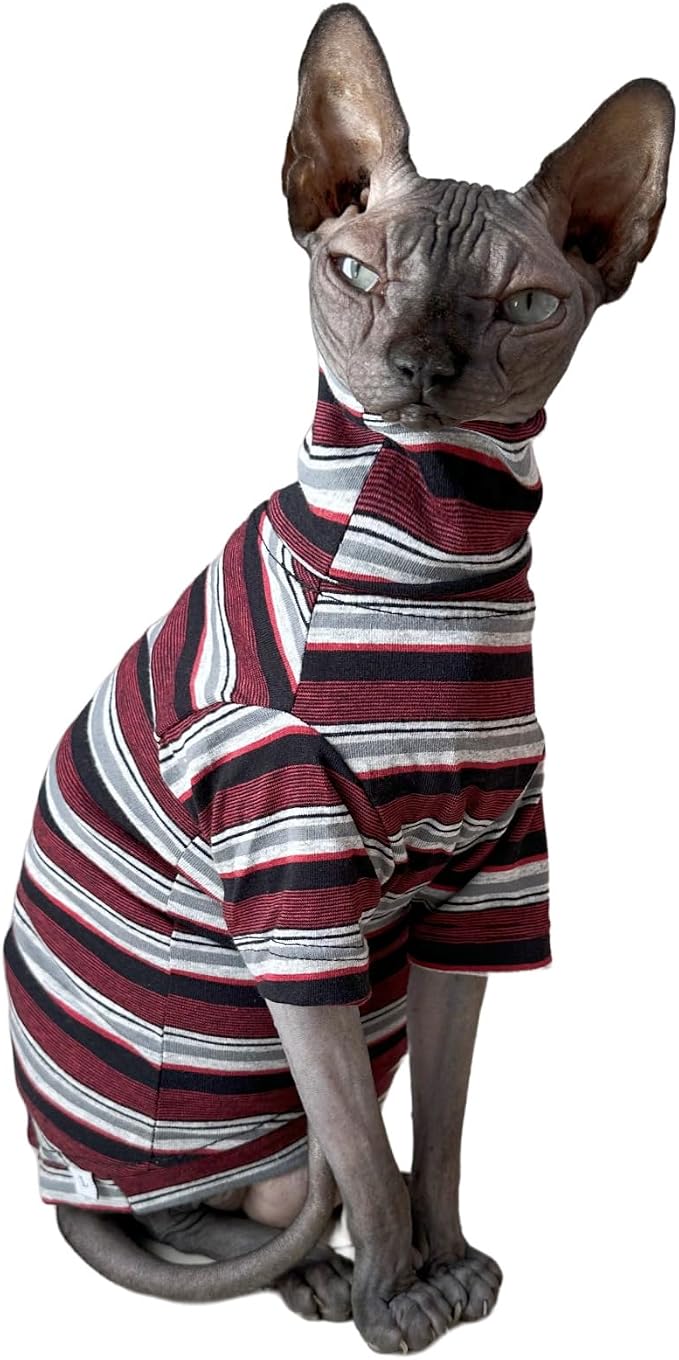 Vintage Stripes Sphynx Hairless Cats Shirt Cotton Cat Turtleneck Pet Clothes by Kitipcoo