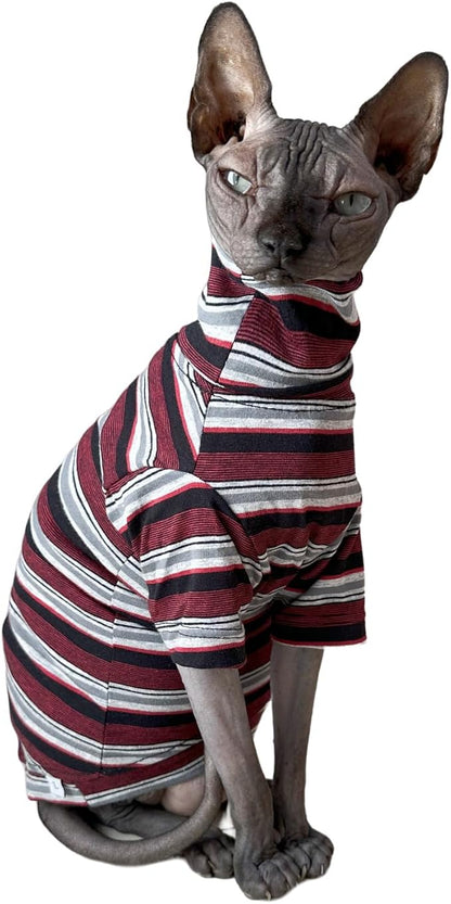 Vintage Stripes Sphynx Hairless Cats Shirt Cotton Cat Turtleneck Pet Clothes by Kitipcoo