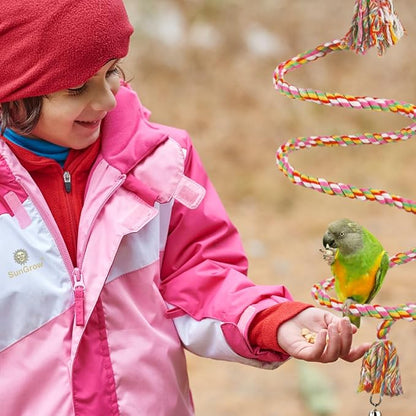 SunGrow Rope Perch for Parrots, 59” Long, Bungee Bird Toy, Brightly Colored - Image 4