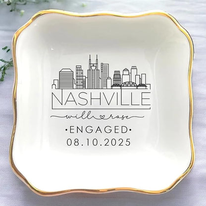 Custom City Skyline Engaged Ring Dish, Engagement Ring Holder, Custom Wedding by Anniversaree