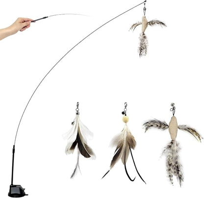 TTcat Cat Wand Toys with Suction Cup, Interactive Bird Simulation Cat Toy Set by TTCAT