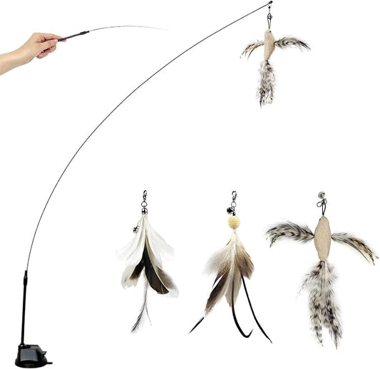 TTcat Cat Wand Toys with Suction Cup, Interactive Bird Simulation Cat Toy Set by TTCAT