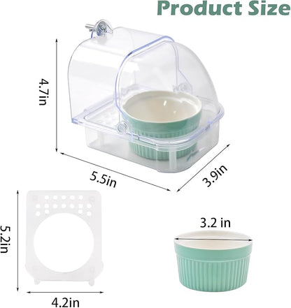 Bird Cage Feeder with Ceramic Bowl, 2 in 1 No Mess Bird Feeder and Transparent - Image 3
