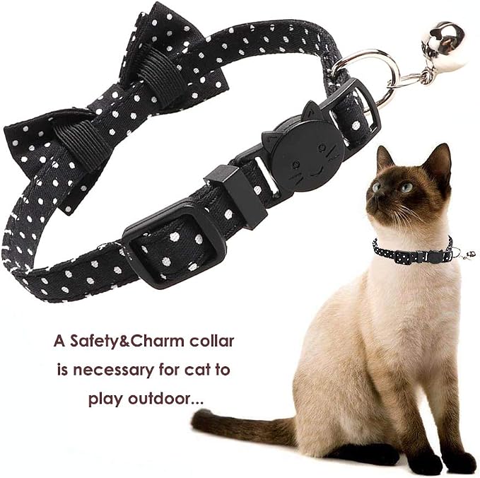 Cat Collar with Bell and Bow Tie, Breakaway Clasp Cute Dots Kitty Kitten - Image 4