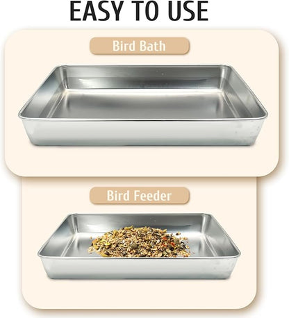 kathson Stainless Steel Bird Bath 16.14"×12.2"×2.36" Metal Bird Bath Tray Pet - Image 4