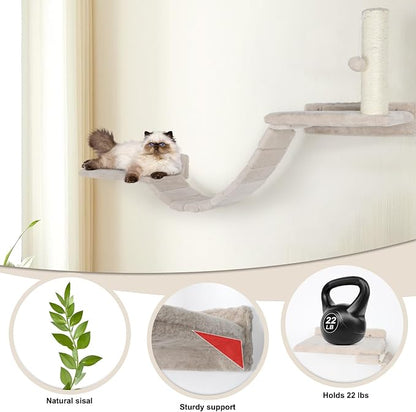 Cat Wall Shelves Climber Systems, Bridge Ladder, Wooden Platform and Hanging - Image 4