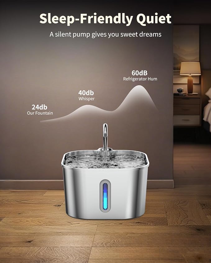Cat Water Fountain Stainless Steel, 74oz/2.2L Automatic Cat Drinking Fountain - Image 2