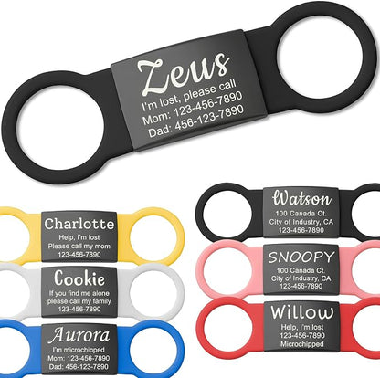 Anavia Slide On Silent Pet ID Tags, S/M/L/XL Personalized Black Stainless Steel by Anavia