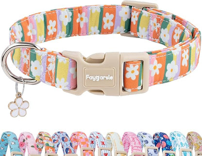 Faygarsle Colorful Floral Dog Collar, Cotton Fabric by Faygarsle