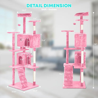 FDW | 70" Cat Tree Tower | Pink | Multi-Level Indoor Activity Center - Image 7