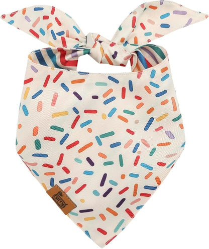 Birthday Dog Bandanas Medium Large, Colorful Sprinkle Stripes, Reversible Soft by FurryWhisper
