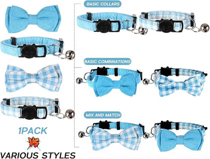 2 Pcs Boy Cat Collar with Bell Breakaway Cat Collars Cute Kitten Bow Tie Collar - Image 3