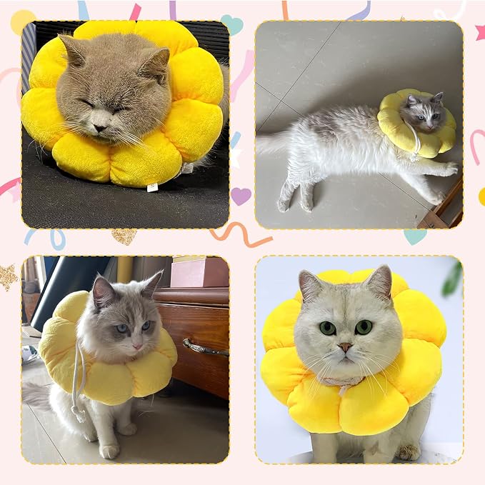 KUDES Cat Small Dog Recovery Collar, Cute Sunflower Neck Cone After Surgery - Image 2