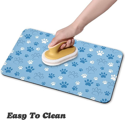 Dog Food Mat, Absorbent Water Bowl Mats Cat Pet Feeding Placemats Blue 16 * 24 - Image 4