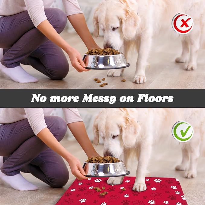 Dog Food Mat, Absorbent Water Bowl Mats Cat Pet Feeding Placemats Red 24 * 32 - Image 5