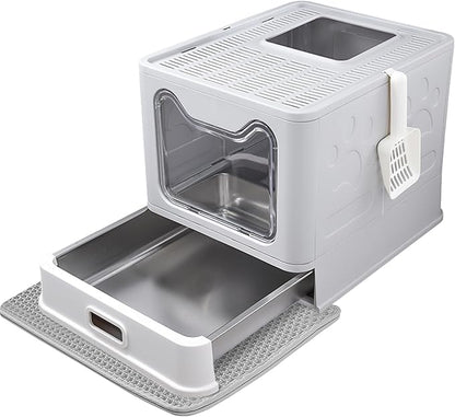 Enclosed Cat Litter Box with Lid Top Exit Covered Metal Stainless Steel Litter by Unknown