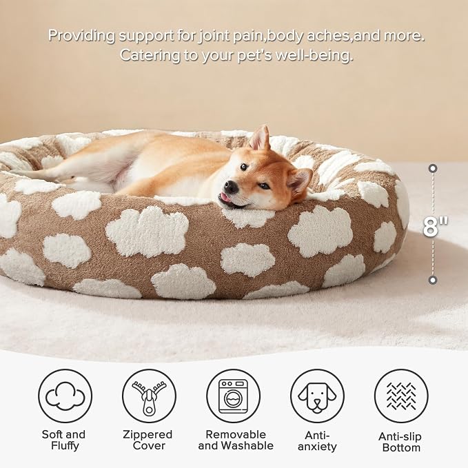 JOEJOY Donut Dog Bed Medium Size Dog, Cute Round Calming Pet Bed - Image 2