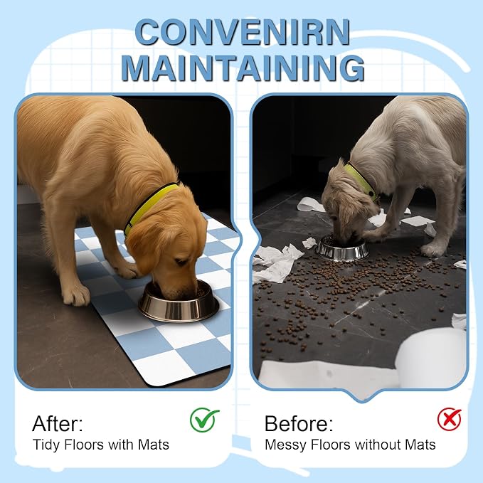 Pet Feeding Mat, Checkered Cat Bowl Mats, Quick Dry Dog Water Dispenser Mats - Image 4