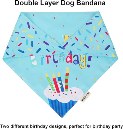 ADOGGYGO Dog Birthday Bandana Scarf and Blue Boy Puppy Birthday Party Hat - Image 3