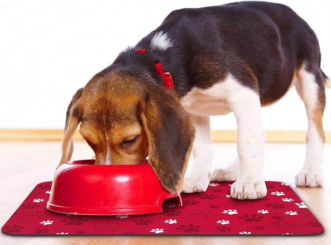 Dog Food Mat, Absorbent Water Bowl Mats Cat Pet Feeding Placemats Red 16 * 24 - Image 6