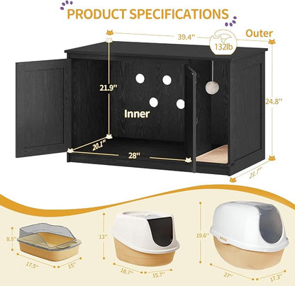Cat Litter Box Enclosure, Hidden Litter Box Cabinet Furniture - Image 4