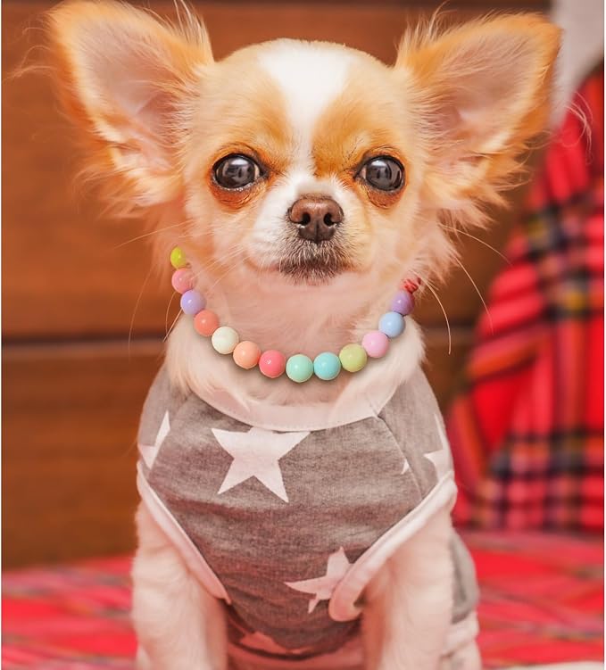 Hosiwei Dog and Cat Rainbow Beads Collar Necklace, Faux Pearls Necklace Pet - Image 3