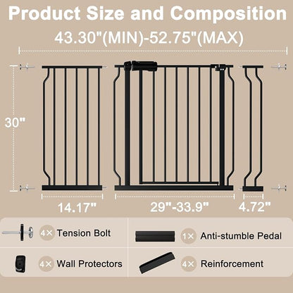 WAOWAO Baby Gate 43.3-52.75" Extra Wide Pressure Mounted Walk Through Swing - Image 2