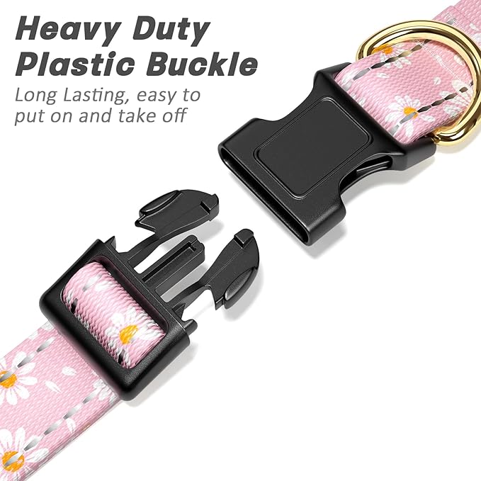 Reflective Dog Collar for Large Dogs, Cute Daisy Theme Adjustable Heavy-Duty - Image 4