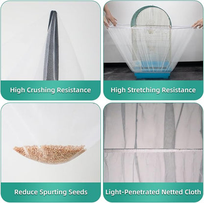 Bird Cage Seed Catcher, Seed Catcher Guard Net Cover, Parrot Nylon Mesh Net - Image 2