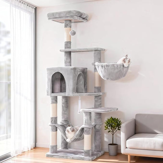 Hey-brother Cat Tree with Large Hammock, Cat Condo with Sisal-Covered by Hey-brother
