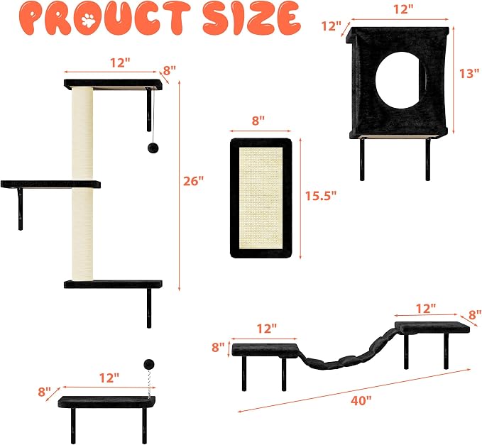 NUNU LAB Cat Wall Shelves Set, Bridge Ladder, Scratching Post, Indoor Cat - Image 6