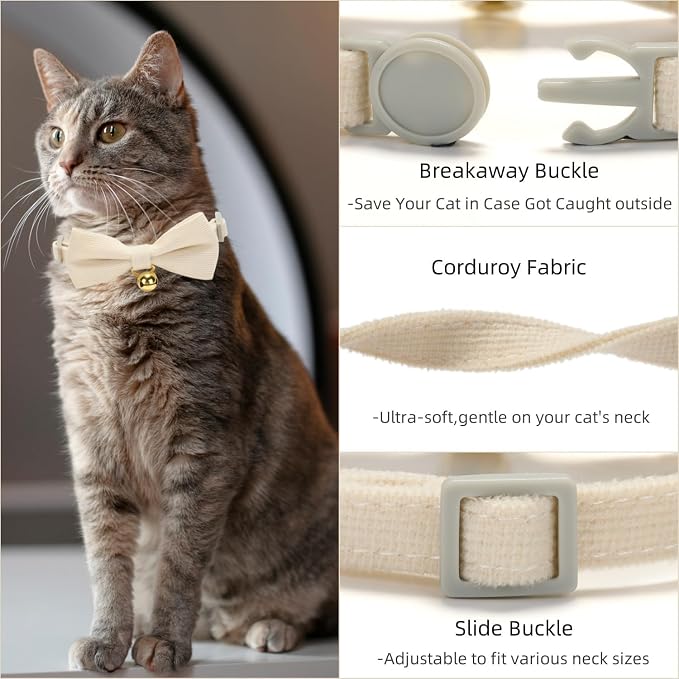 Soft Corduroy Cat Collar, Plaid Pattern, - Image 7