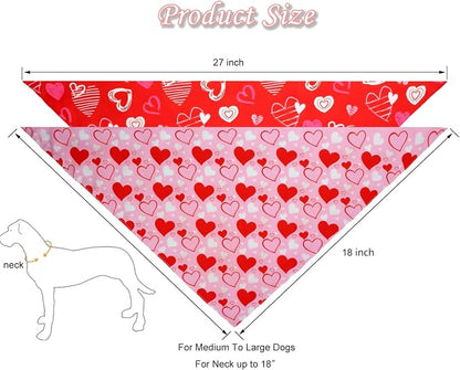 Valentine's Day Dog Bandanas Set 2PCS-Large, Heart Bandanas - Image 2