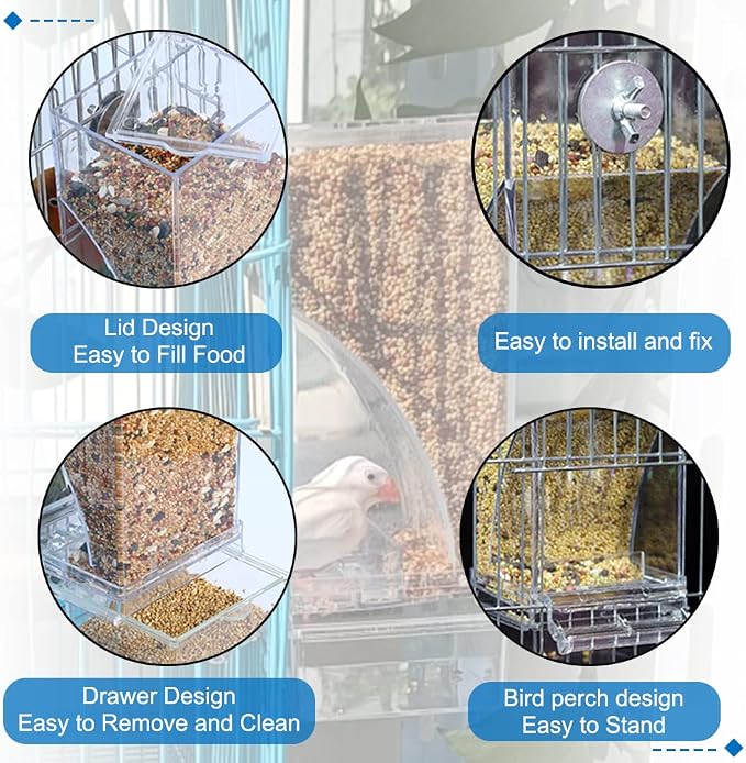 Hamiledyi No Mess Bird Feeders Automatic Parrot Feeder Drinker Acrylic Seed - Image 3
